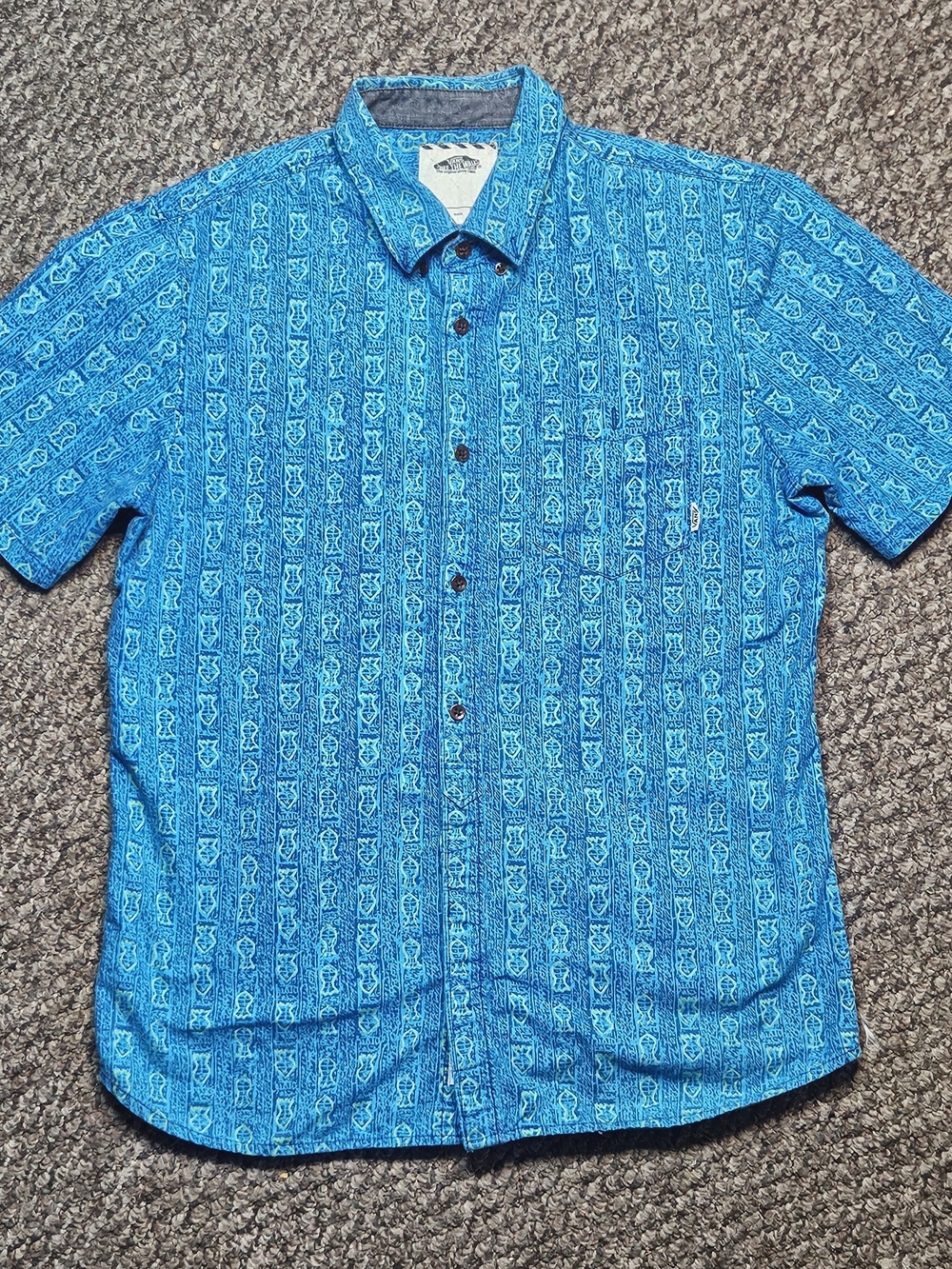 Vintage VANS Men's Blue Button-up Shirt, Size Large